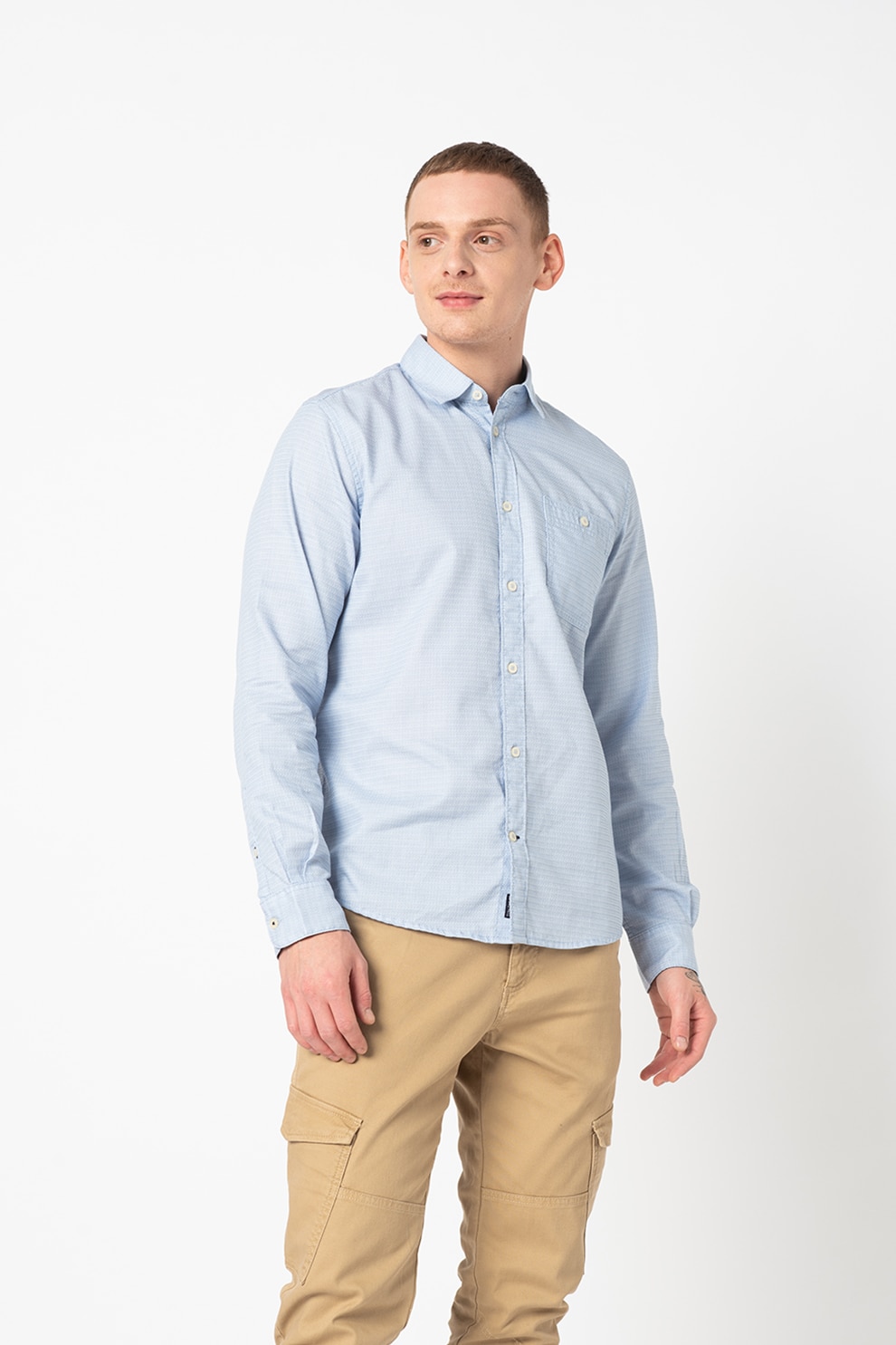 Tom Tailor, Camasa regular fit cu buzunar pe piept, Albastru lavanda/Alb