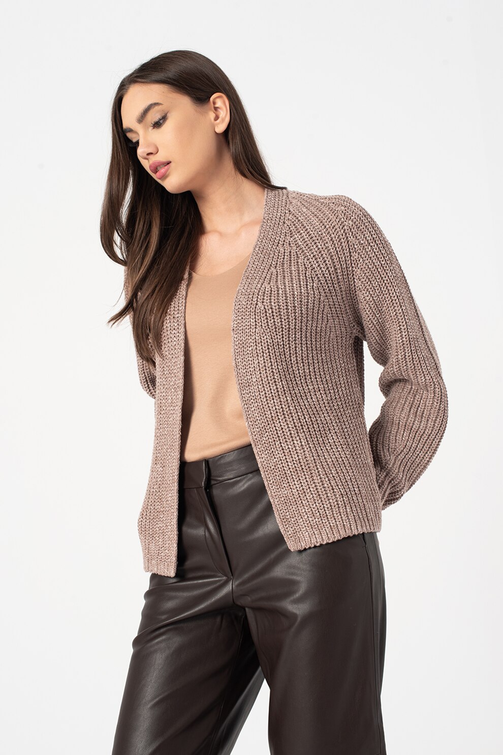 Tom Tailor, Cardigan fara inchidere cu maneci raglan, Maro