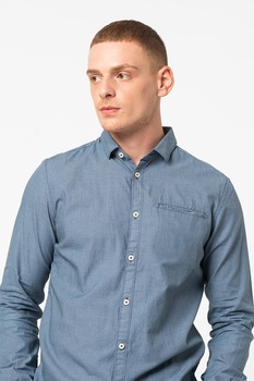 Tom Tailor, Camasa de bumbac cambrata cu buzunar pe piept, Albastru prafuit Tom Tailor, Camasa de bumbac cambrata cu buzunar pe piept, Albastru prafuit