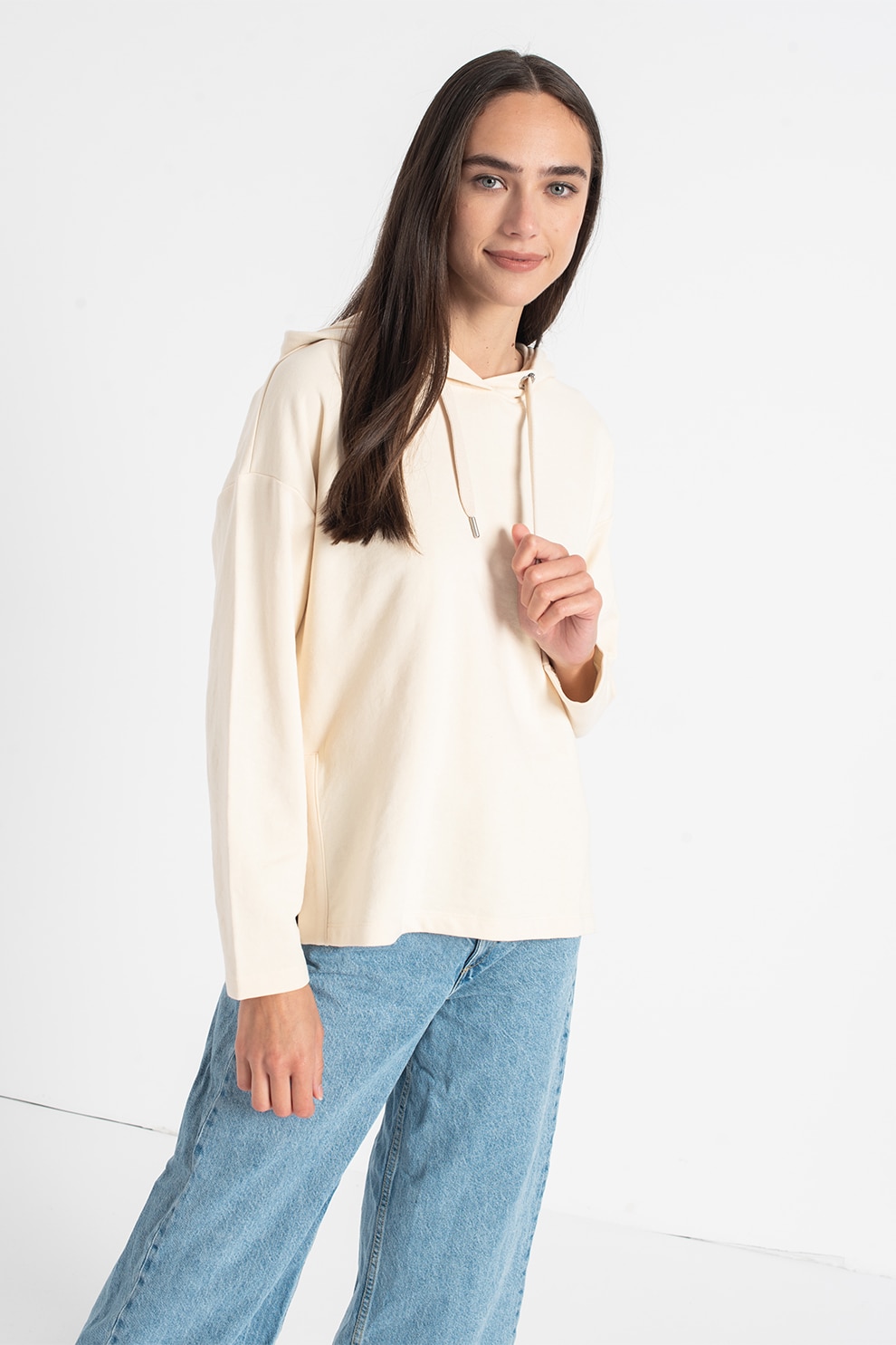 Tom Tailor, Hanorac cu snur de ajustare si maneci cazute, Bej