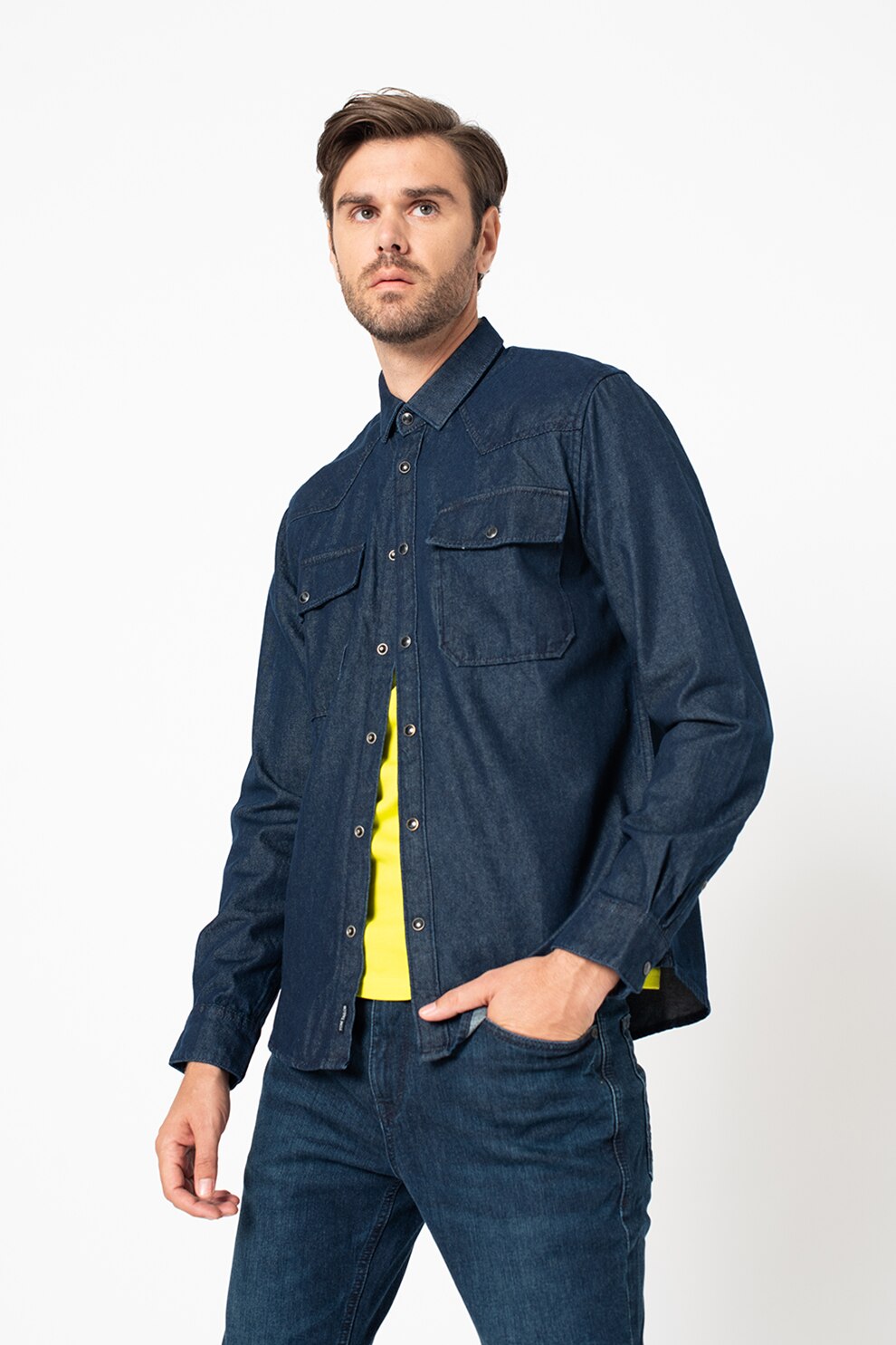 Tom Tailor, Camasa regular fit din denim cu buzunare pe piept, Bleumarin