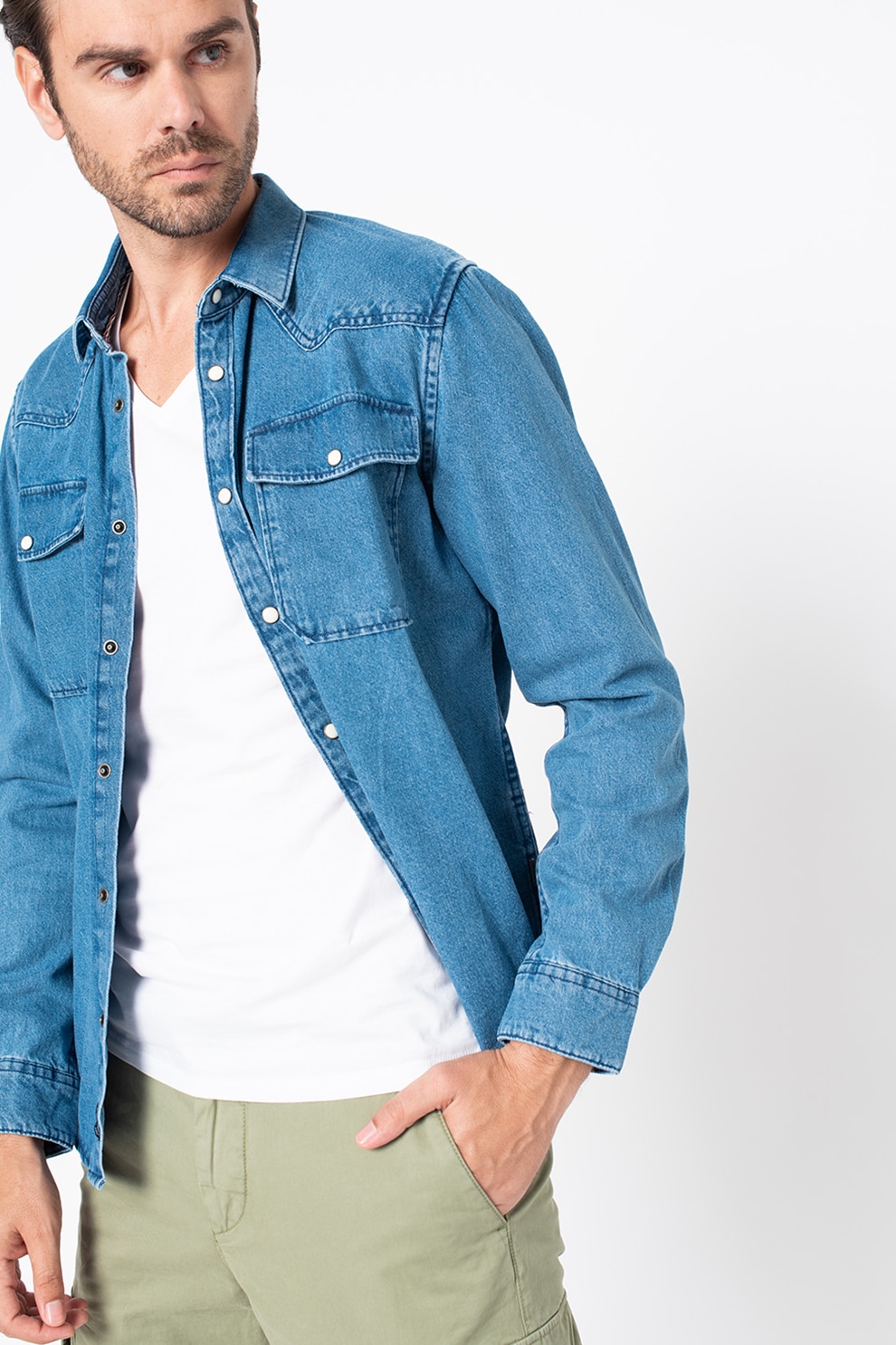 Tom Tailor, Camasa regular fit din denim cu buzunare pe piept, Albastru