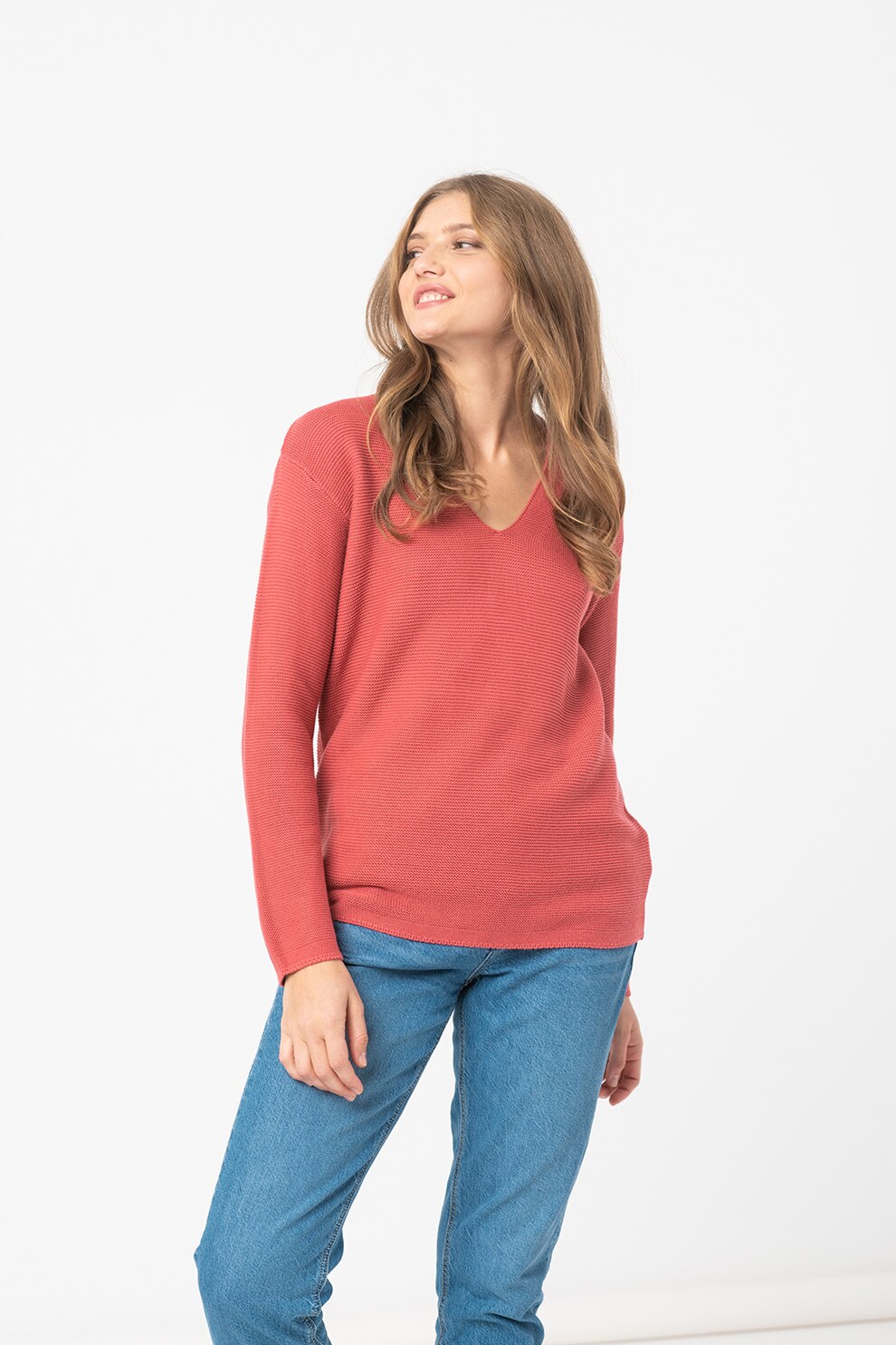 Tom Tailor, Pulover cu decolteu in V si maneci cazute, Zmeuriu