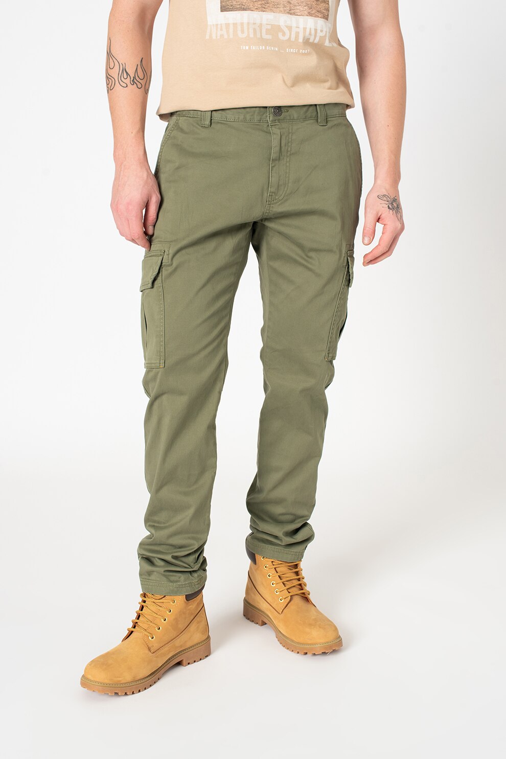 Tom Tailor, Pantaloni cargo regular fit Travis, Verde militar