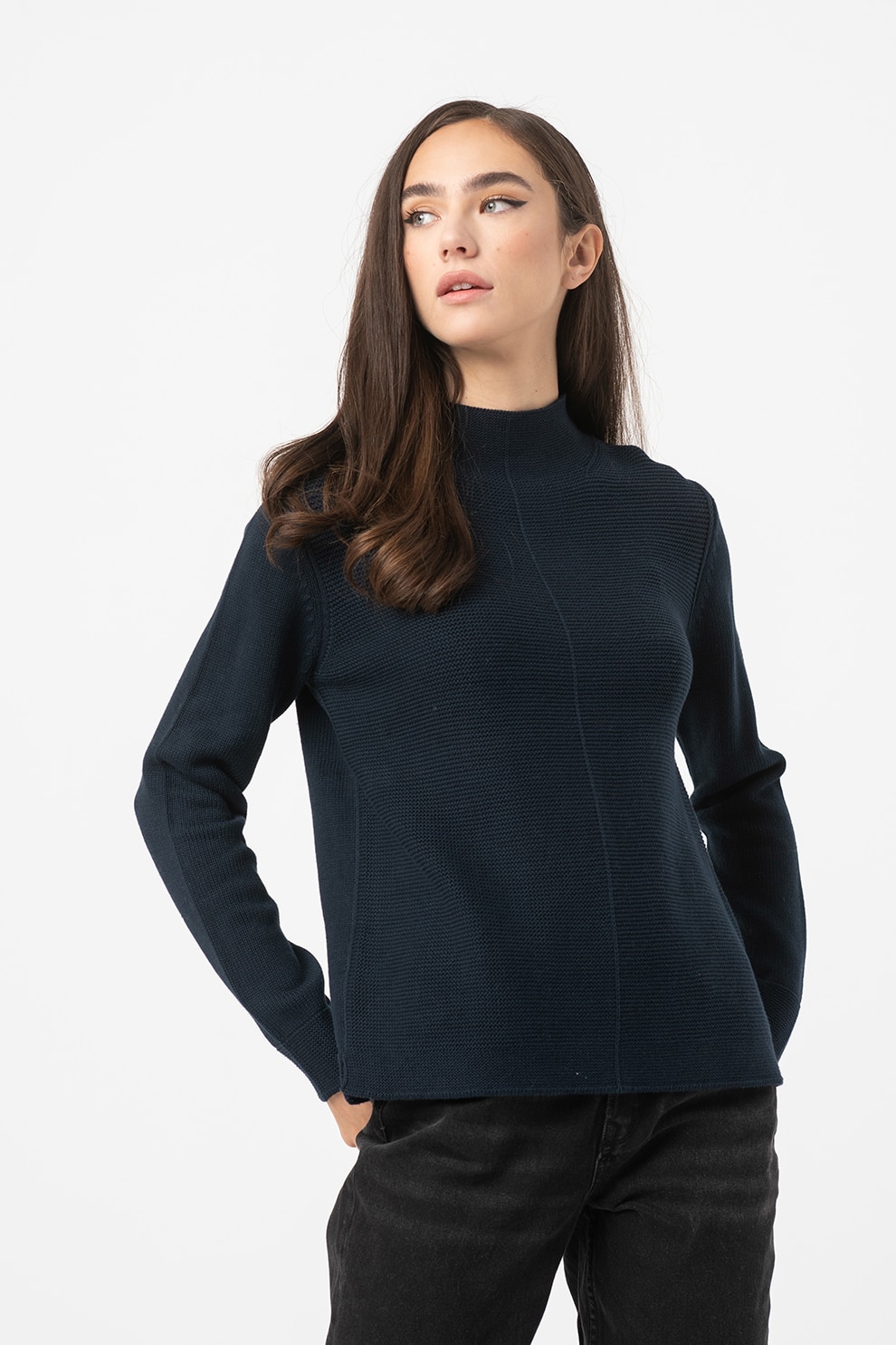 Tom Tailor, Pulover cu guler scurt, Bleumarin