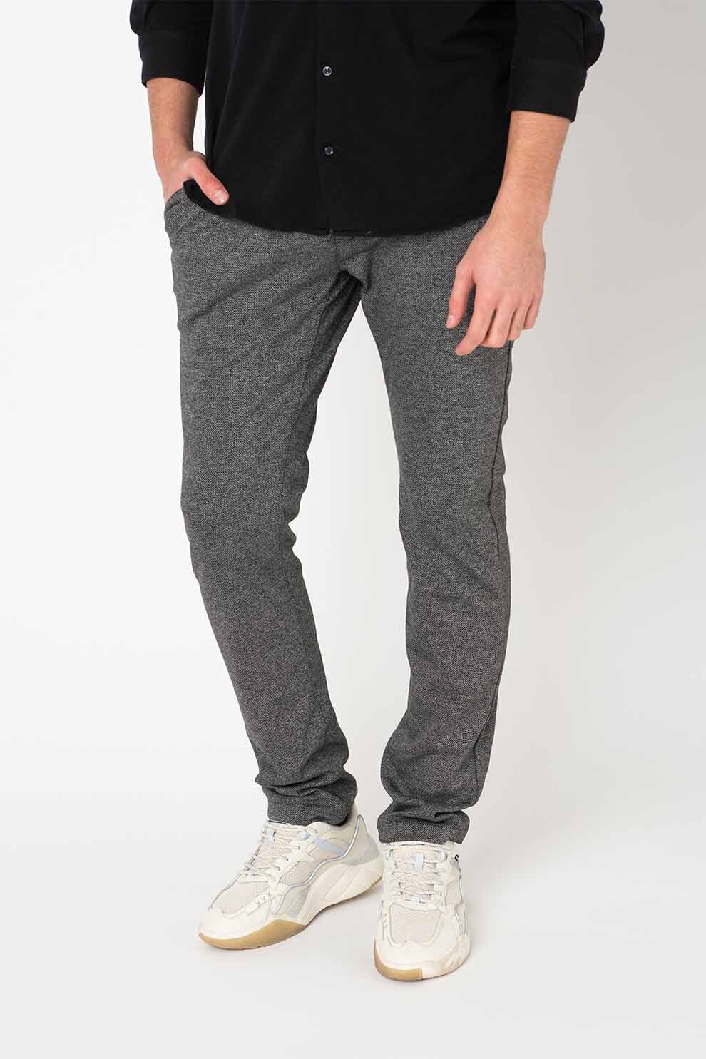 Tom Tailor, Pantaloni texturati cu snur, Gri inchis melange
