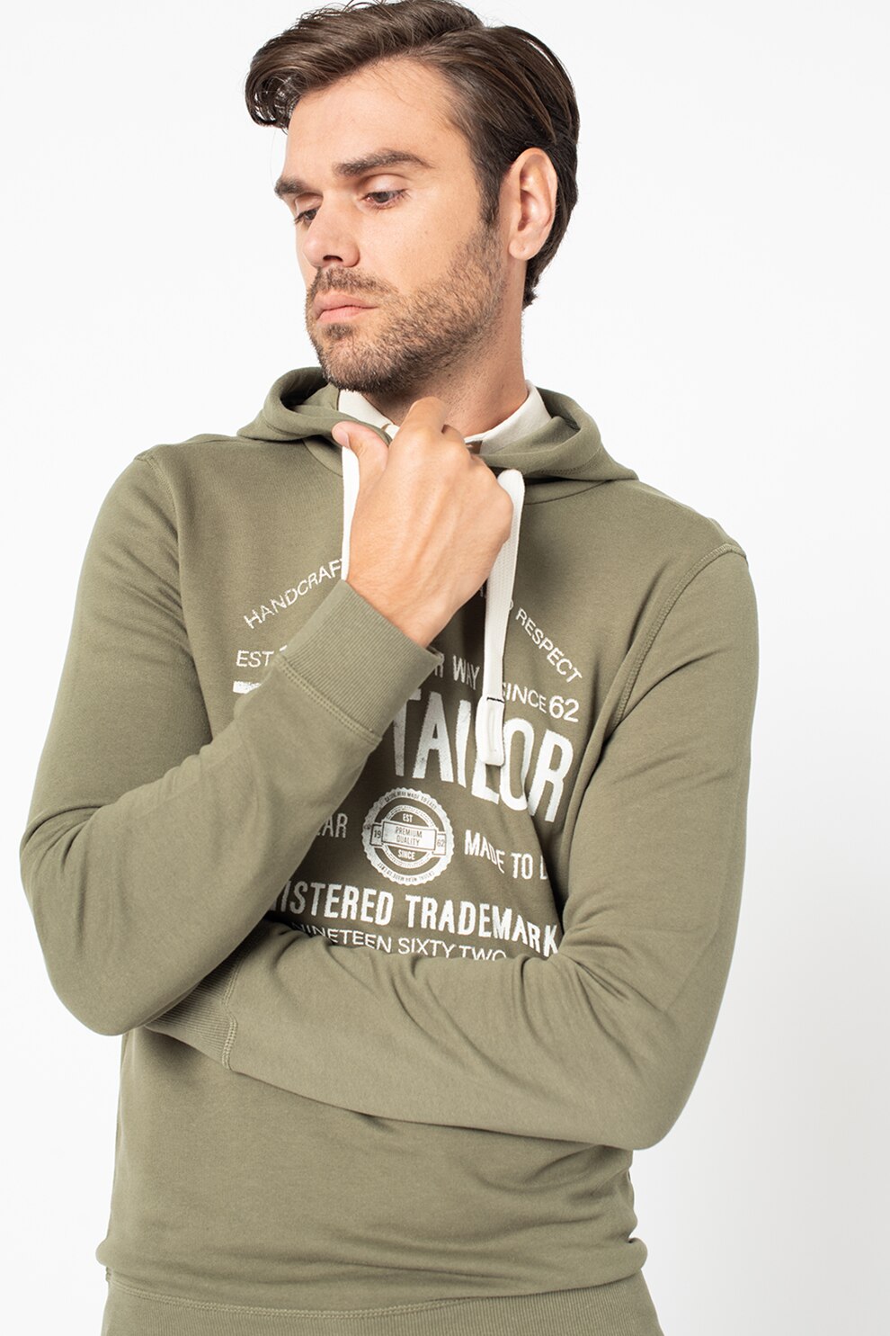 Tom Tailor, Hanorac de bumbac cu imprimeu logo, Verde/Alb, 2XL