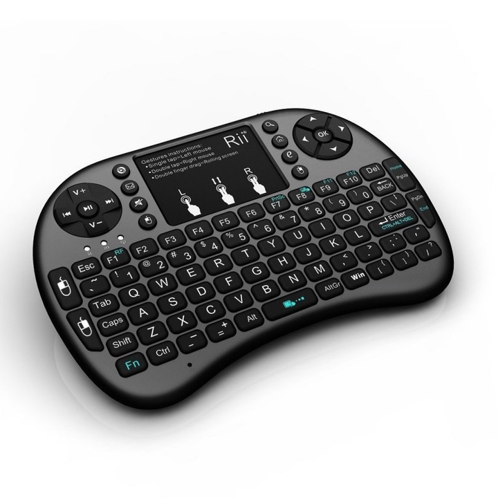 Mini tastatura Rii I8+ wireless cu touchpad si iluminare pentru Smart TV