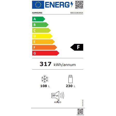 Combina frigorifica Samsung RB33J3830SA/EF, 321 l, Clasa F, No Frost, Compresor Digital Inverter, Dozator apa, Display, H 185 cm, Argintiu
