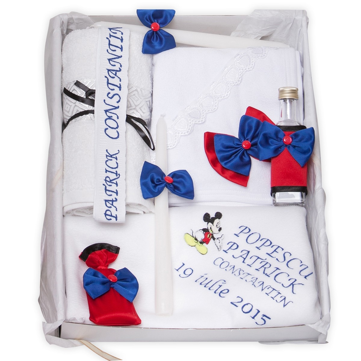 Trusou botez personalizat Mickey Mouse, Couture Bebe, albastru