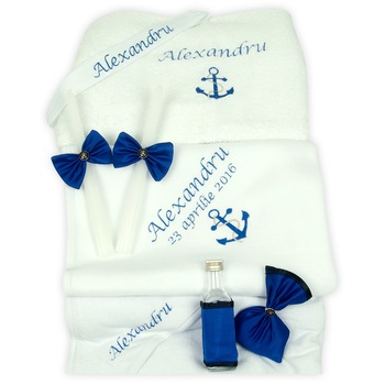 Trusou botez personalizat Marinar, Couture Bebe, albastru Trusou botez personalizat Marinar, Couture Bebe, albastru