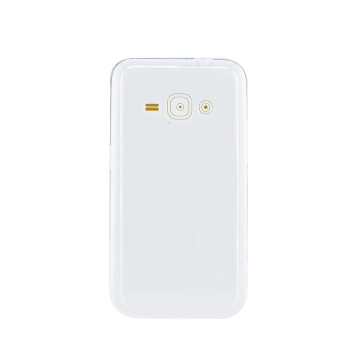 Капак Съвместим с Samsung Galaxy J1 2016 J120, пластмасов гръб, силиконова рамка, прозрачен