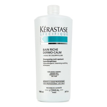 Sampon profesional Kerastase Specifique Bain Riche Dermo-Calm pentru scalp sensibil si par uscat, 1000 ml Sampon profesional Kerastase Specifique Bain Riche Dermo-Calm pentru scalp sensibil si par uscat, 1000 ml