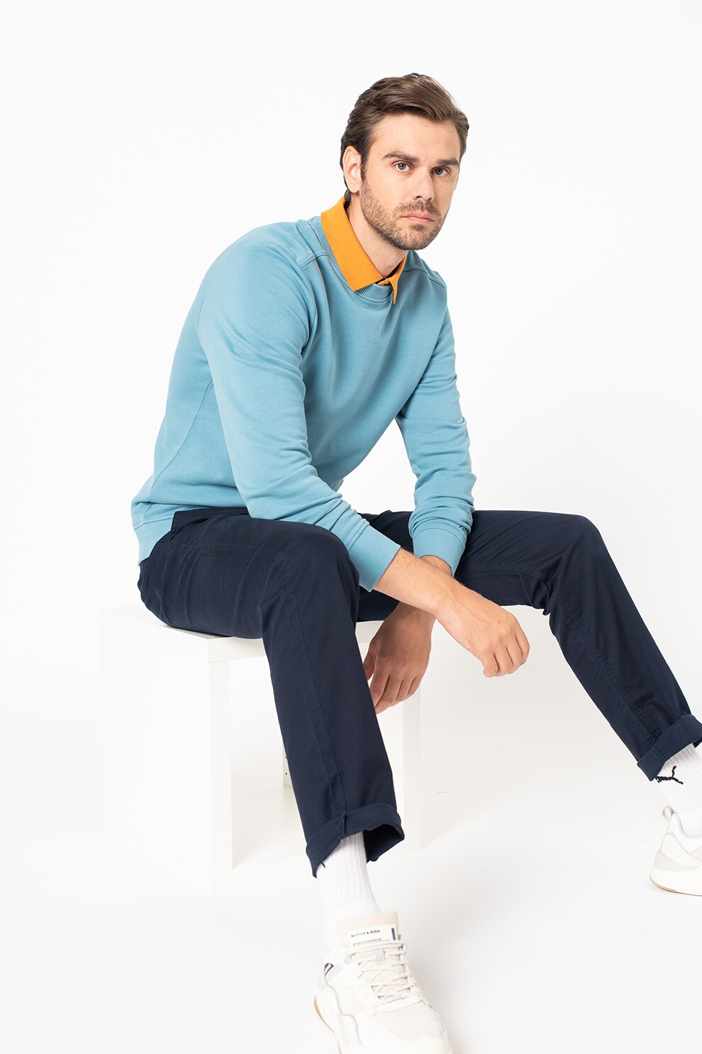 Tom Tailor, Bluza sport de bumbac cu decolteu la baza gatului, Turcoaz, XL