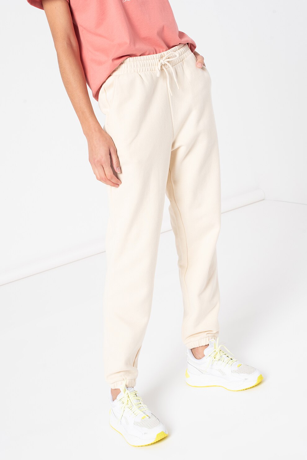 Tom Tailor, Pantaloni sport relaxed fit, Alb fildes