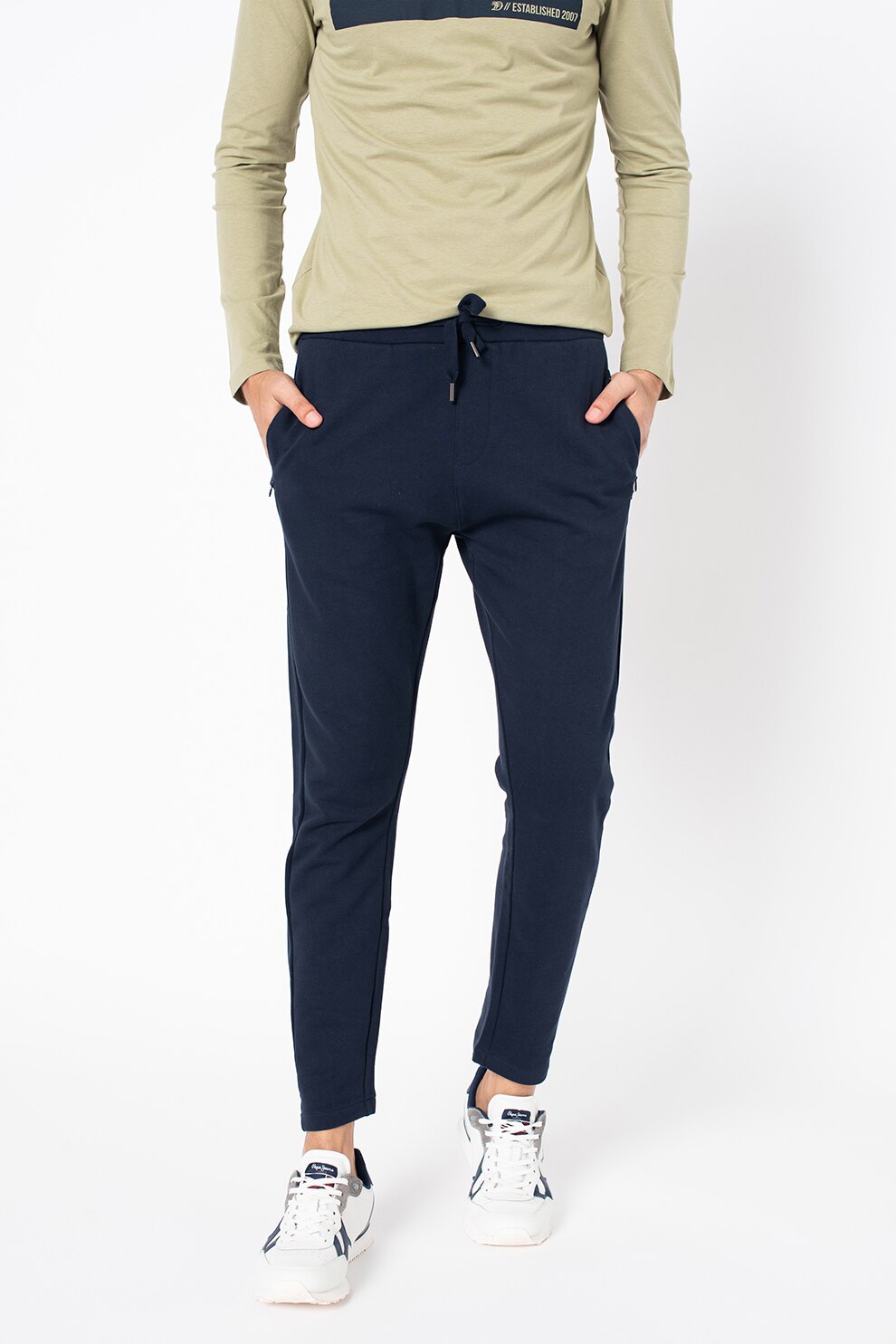 Tom Tailor, Pantaloni sport cu buzunare laterale cu fermoar, Bleumarin