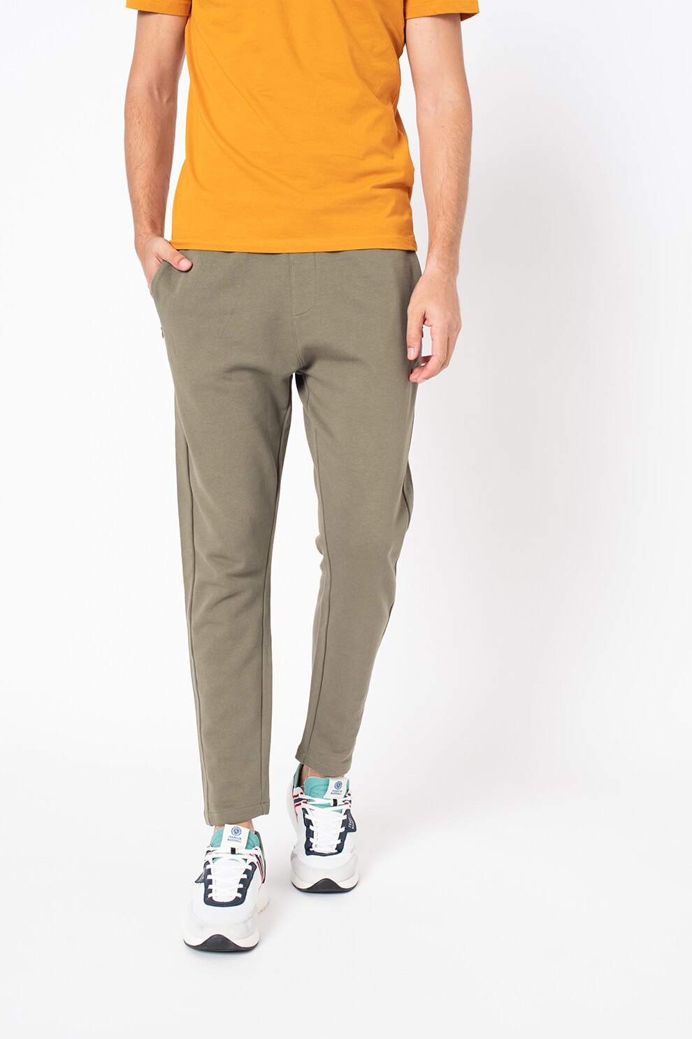 Tom Tailor, Pantaloni sport cu buzunare laterale cu fermoar, Verde feriga