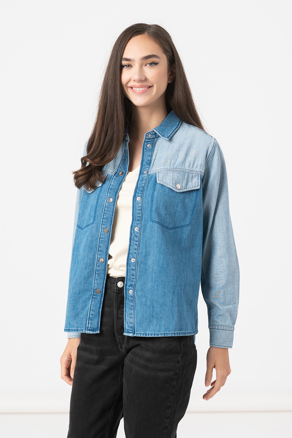 Tom Tailor, Camasa din chambray cu buzunare aplicate, Albastru