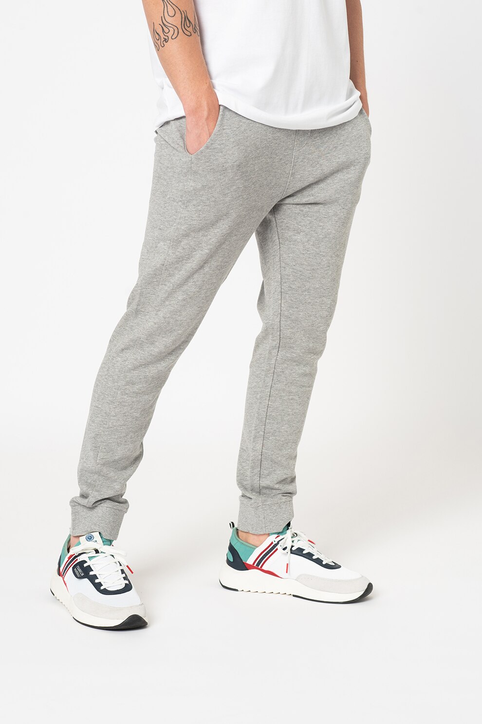 Tom Tailor, Pantaloni conici cu snur, Gri melange