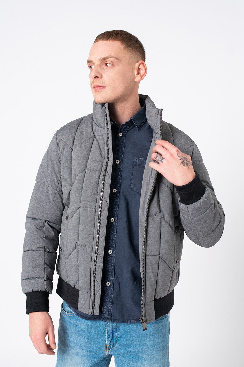 Tom Tailor, Geaca cu terminatii striate, Gri inchis/negru/argintiu