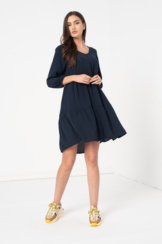 Tom Tailor, Rochie lejera cu straturi multiple si decolteu in V, Bleumarin Tom Tailor, Rochie lejera cu straturi multiple si decolteu in V, Bleumarin