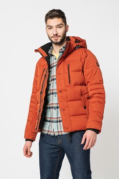 Tom Tailor, Geaca cu gluga, vatelina si design matlasat, Rosu caramiziu Tom Tailor, Geaca cu gluga, vatelina si design matlasat, Rosu caramiziu