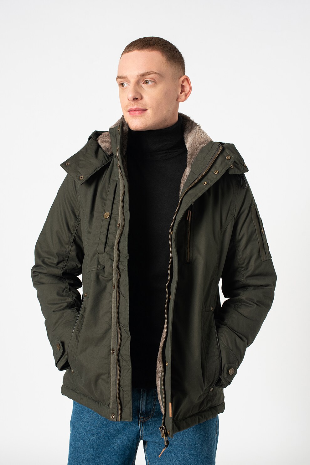 Tom Tailor, Jacheta parka cu buzunare pe piept, Verde forest