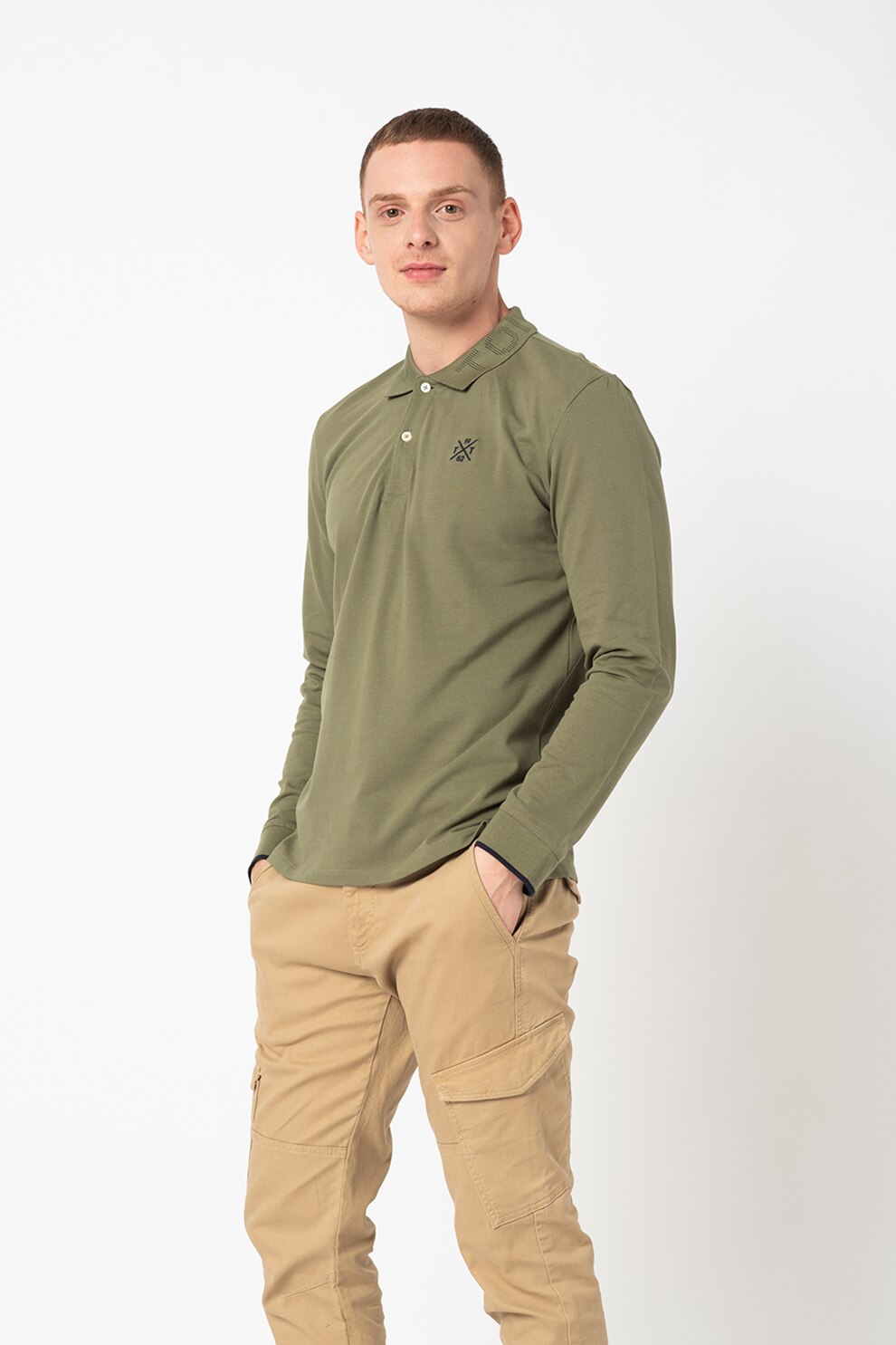 Tom Tailor, Bluza polo cu detaliu logo brodat, Verde feriga