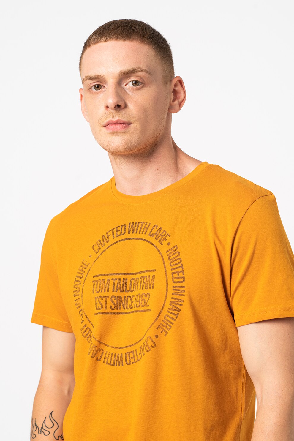 Tom Tailor, Tricou de bumbac cu logo, Ocru, S