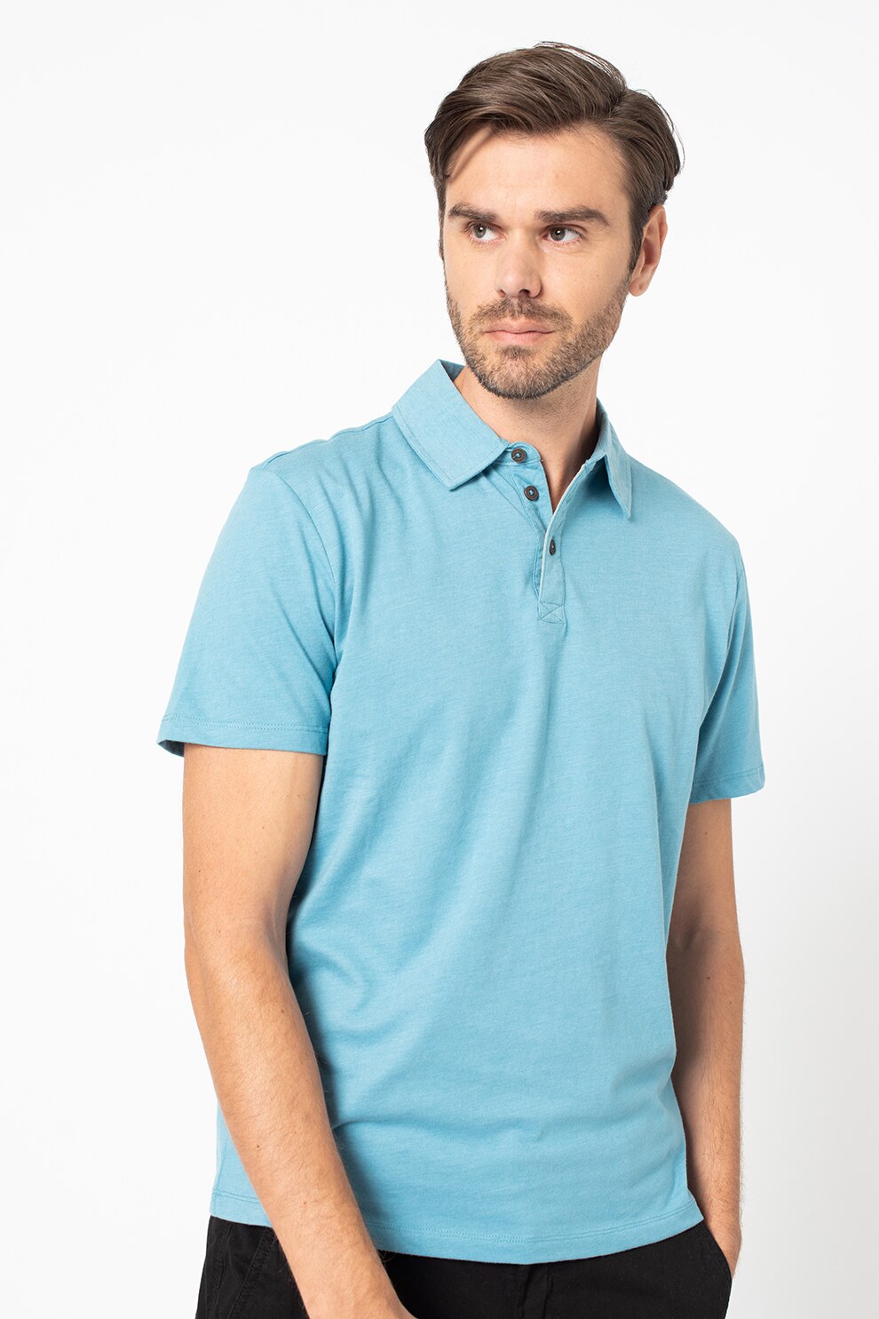 Tom Tailor, Tricou polo cu fenta cu nasturi, Turcoaz