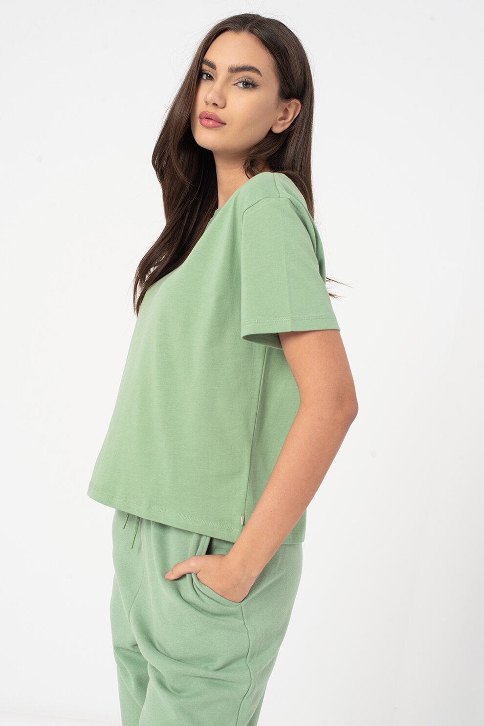 Tom Tailor, Tricou de bumbac organic cu text brodat, Verde