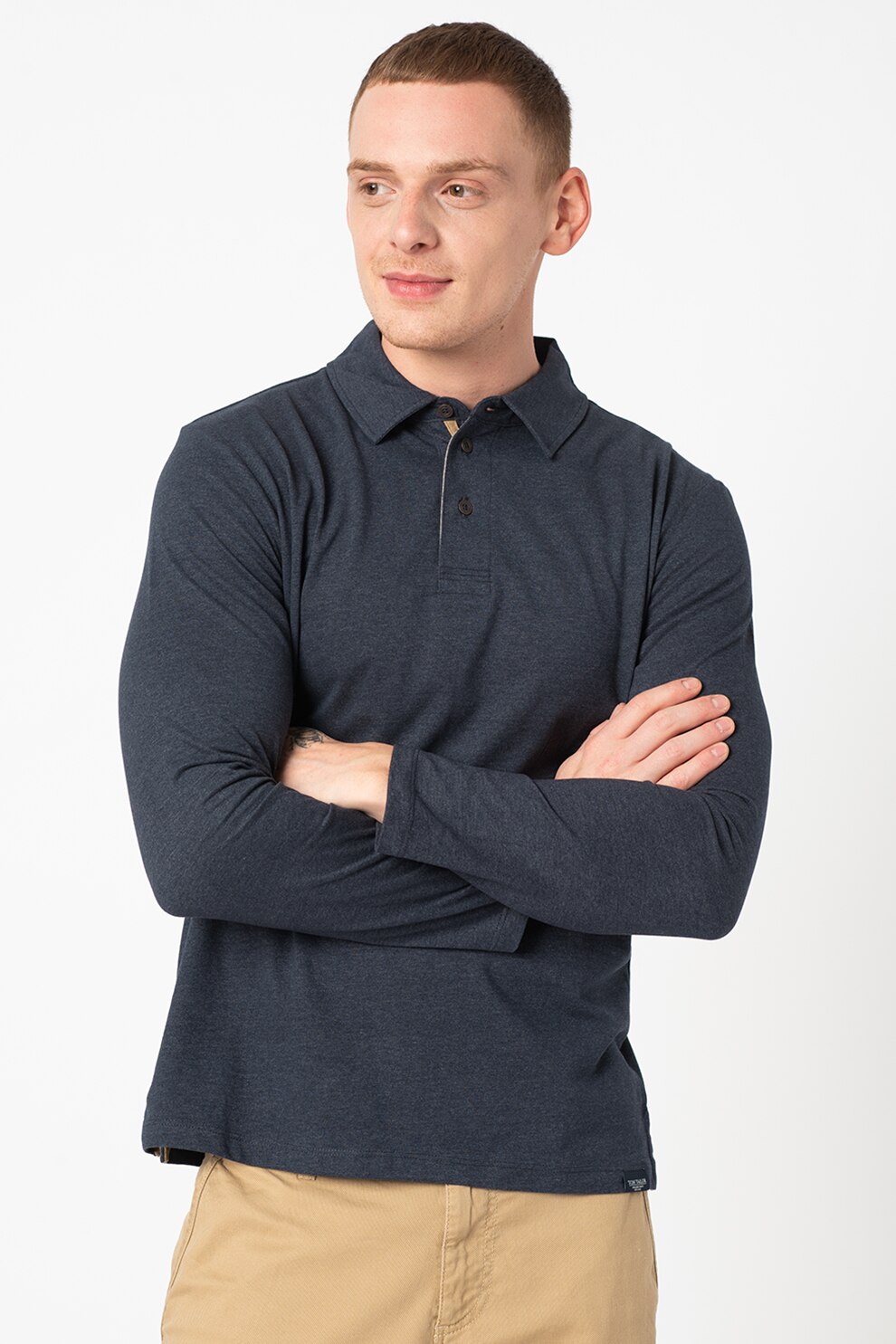 Tom Tailor, Bluza polo din amestec de bumbac, Gri inchis, S