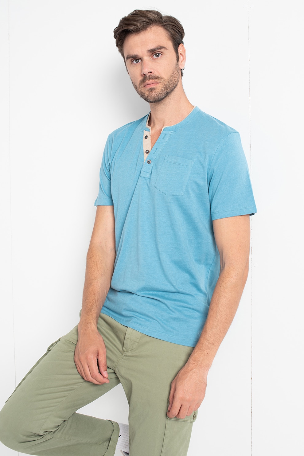 Tom Tailor, Tricou cu fenta cu nasturi, Turcoaz