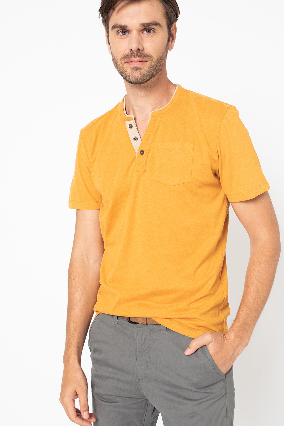 Tom Tailor, Tricou cu fenta cu nasturi, Oranj melange