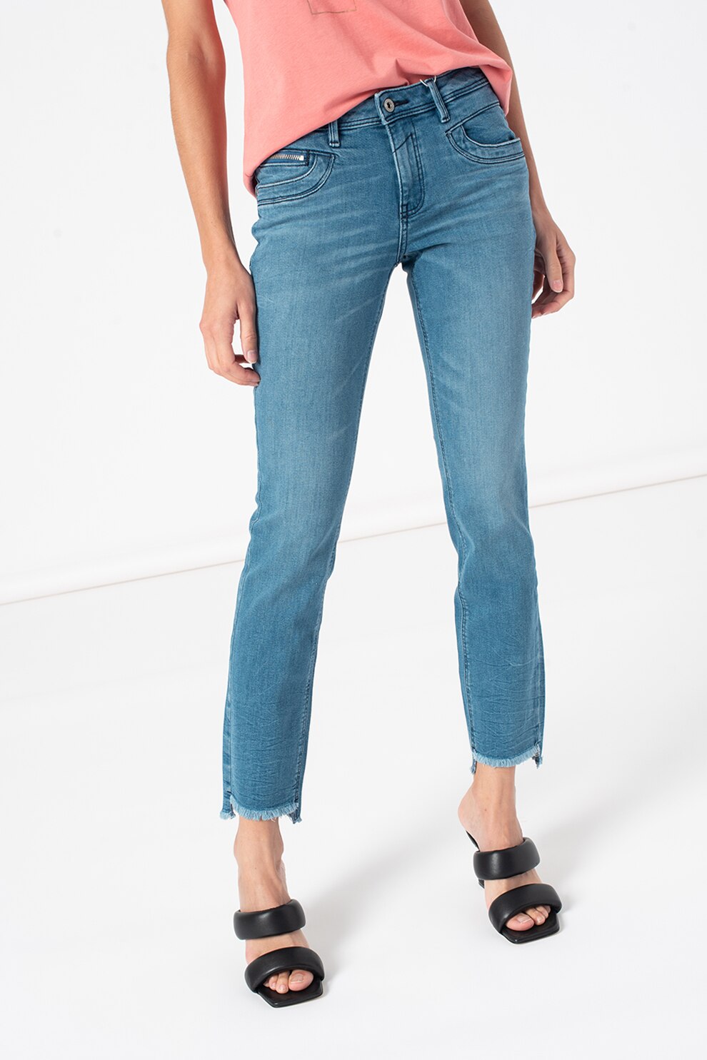 Tom Tailor, Blugi crop slim fit Alexa, Albastru deschis