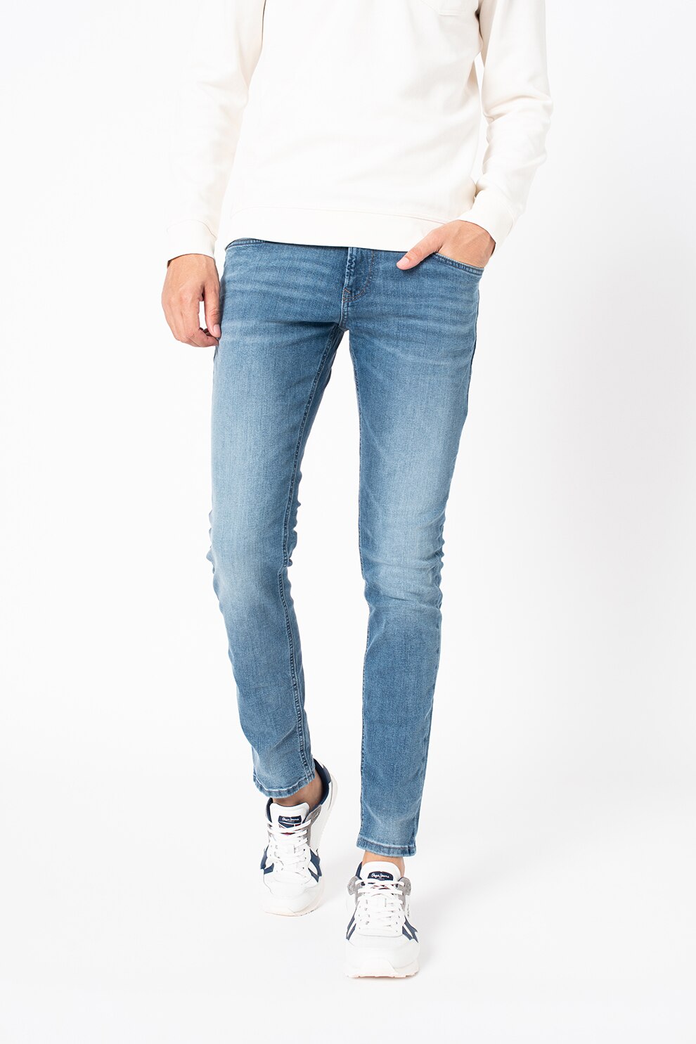 Tom Tailor, Blugi skinny cu talie joasa, Albastru deschis