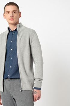 Tom Tailor, Cardigan cu aspect texturat si fermoar, Gri melange, S Tom Tailor, Cardigan cu aspect texturat si fermoar, Gri melange, S