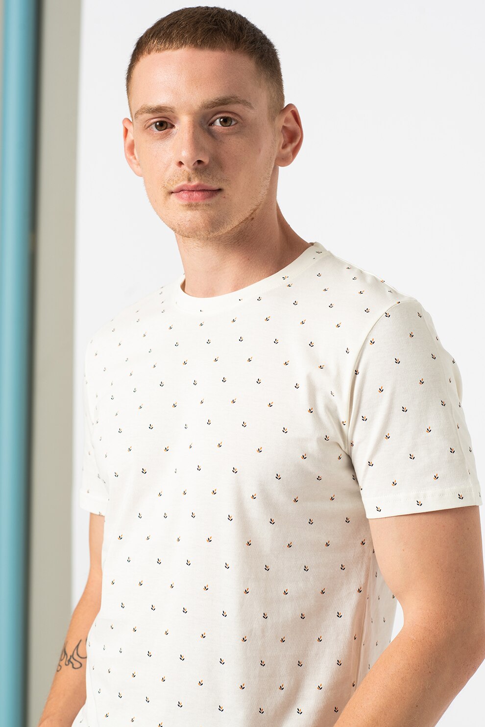 Tom Tailor, Tricou regular fit cu imprimeu, Alb prafuit