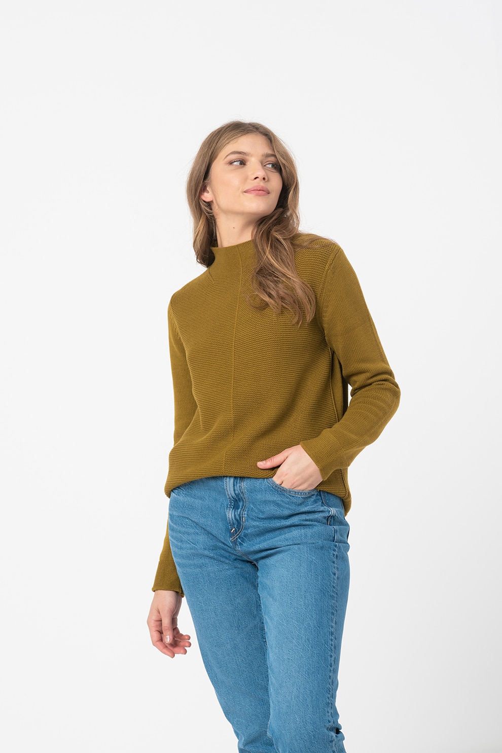 Tom Tailor, Pulover cu guler scurt, Verde oliv