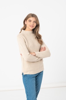 Tom Tailor, Pulover cu guler scurt, Maro nisip Tom Tailor, Pulover cu guler scurt, Maro nisip