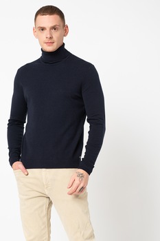 Tom Tailor, Pulover din amestec de lyocell cu guler inalt, Bleumarin inchis Tom Tailor, Pulover din amestec de lyocell cu guler inalt, Bleumarin inchis