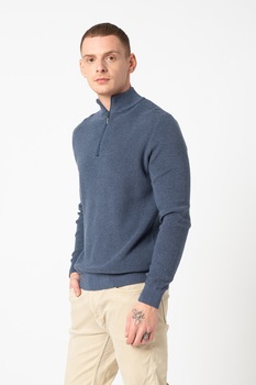 Tom Tailor, Pulover texturat cu fermoar scurt, Albastru melange Tom Tailor, Pulover texturat cu fermoar scurt, Albastru melange