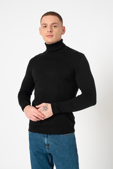 Tom Tailor, Pulover din amestec de lyocell cu guler inalt, Negru Tom Tailor, Pulover din amestec de lyocell cu guler inalt, Negru