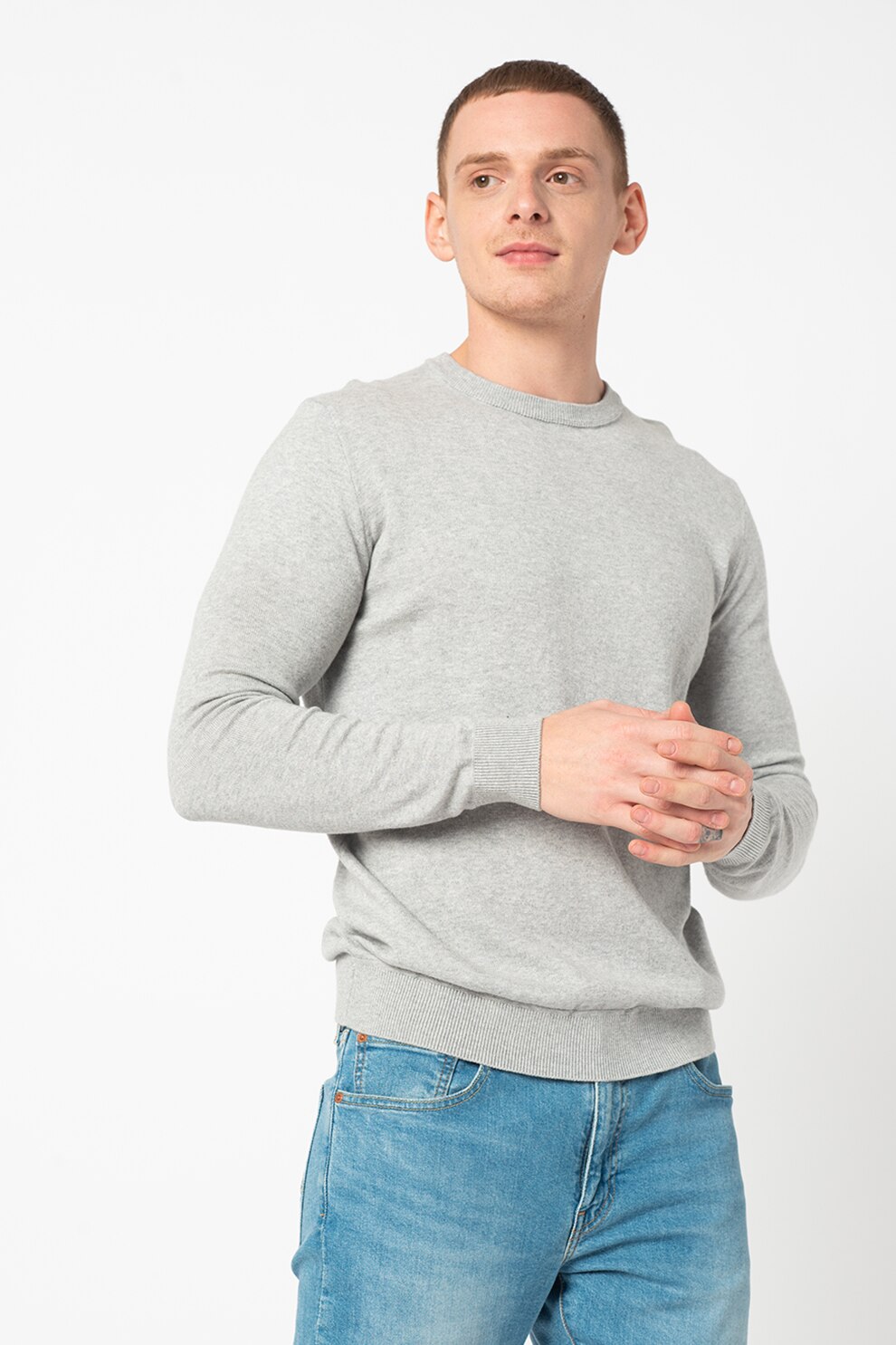 Tom Tailor, Pulover tricotat fin, Gri melange