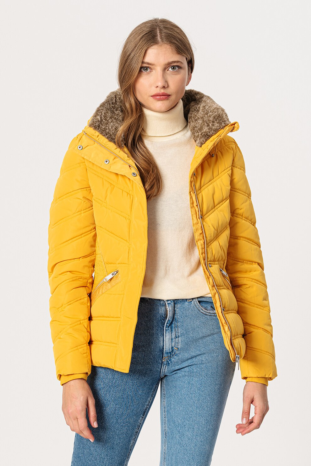 Tom Tailor, Geaca scurta usoara cu aspect matlasat, Galben