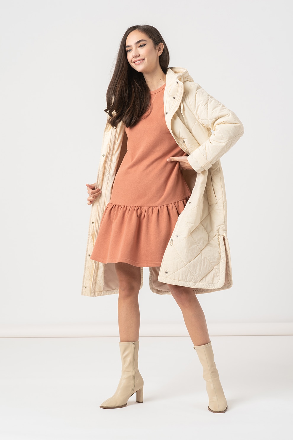 Tom Tailor, Geaca lunga cu aspect matlasat, Crem