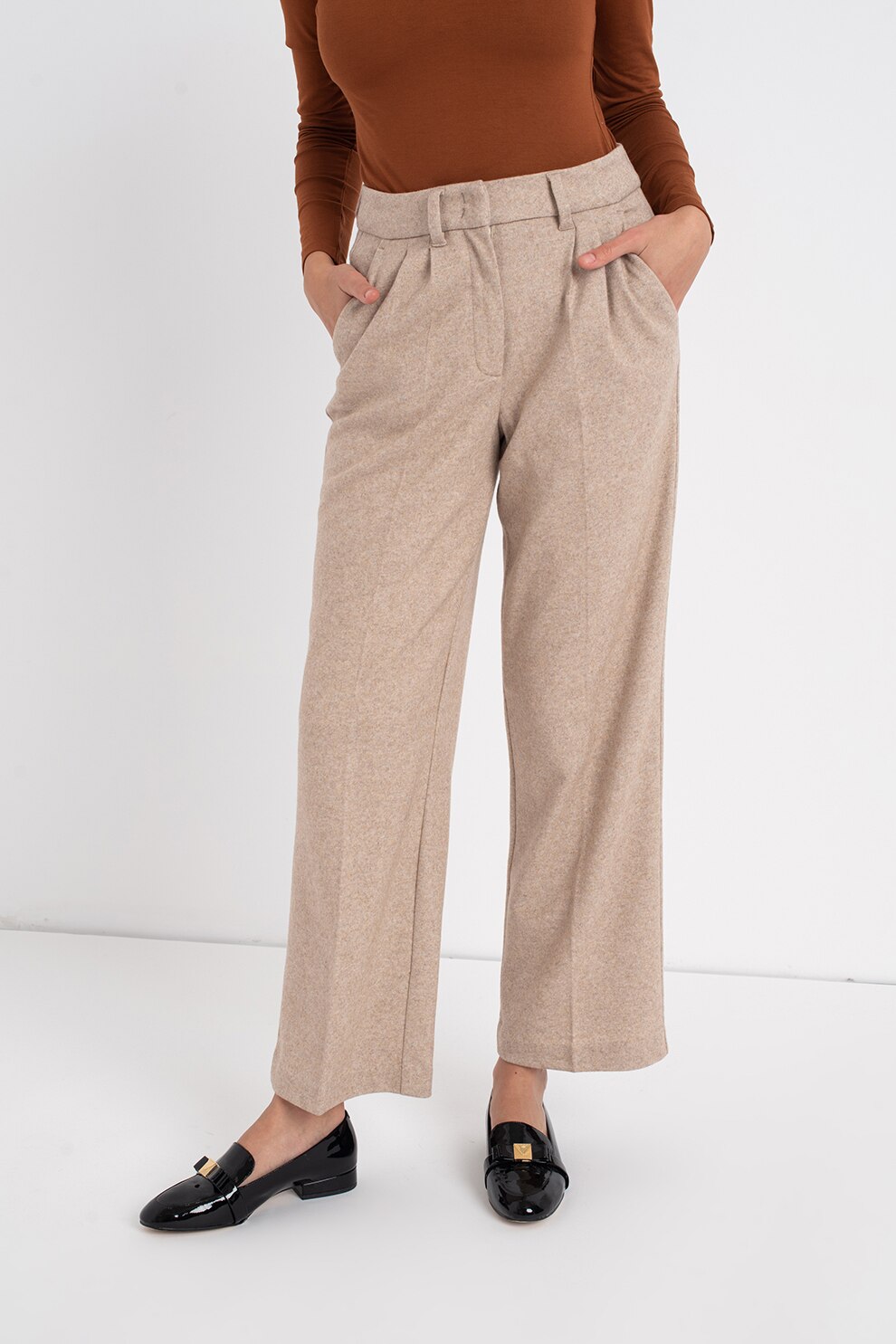 Tom Tailor, Pantaloni din amestec de lana cu pensa, Maro nisip, W38-L32