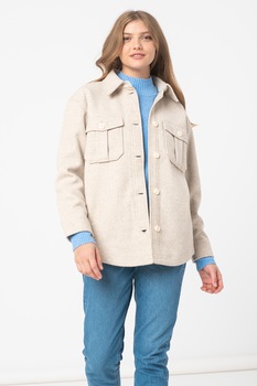 Tom Tailor, Jacheta-camasa cu buzunare pe piept, maro melange Tom Tailor, Jacheta-camasa cu buzunare pe piept, maro melange