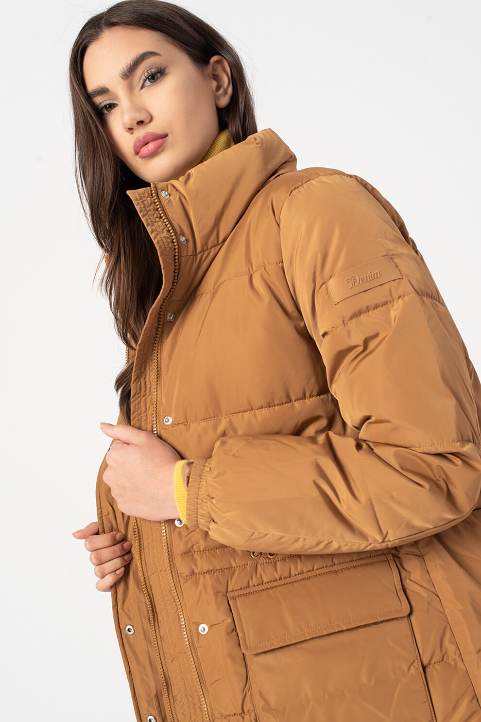 Tom Tailor, Geaca cu vatelina si model matlasat, Maro caramel