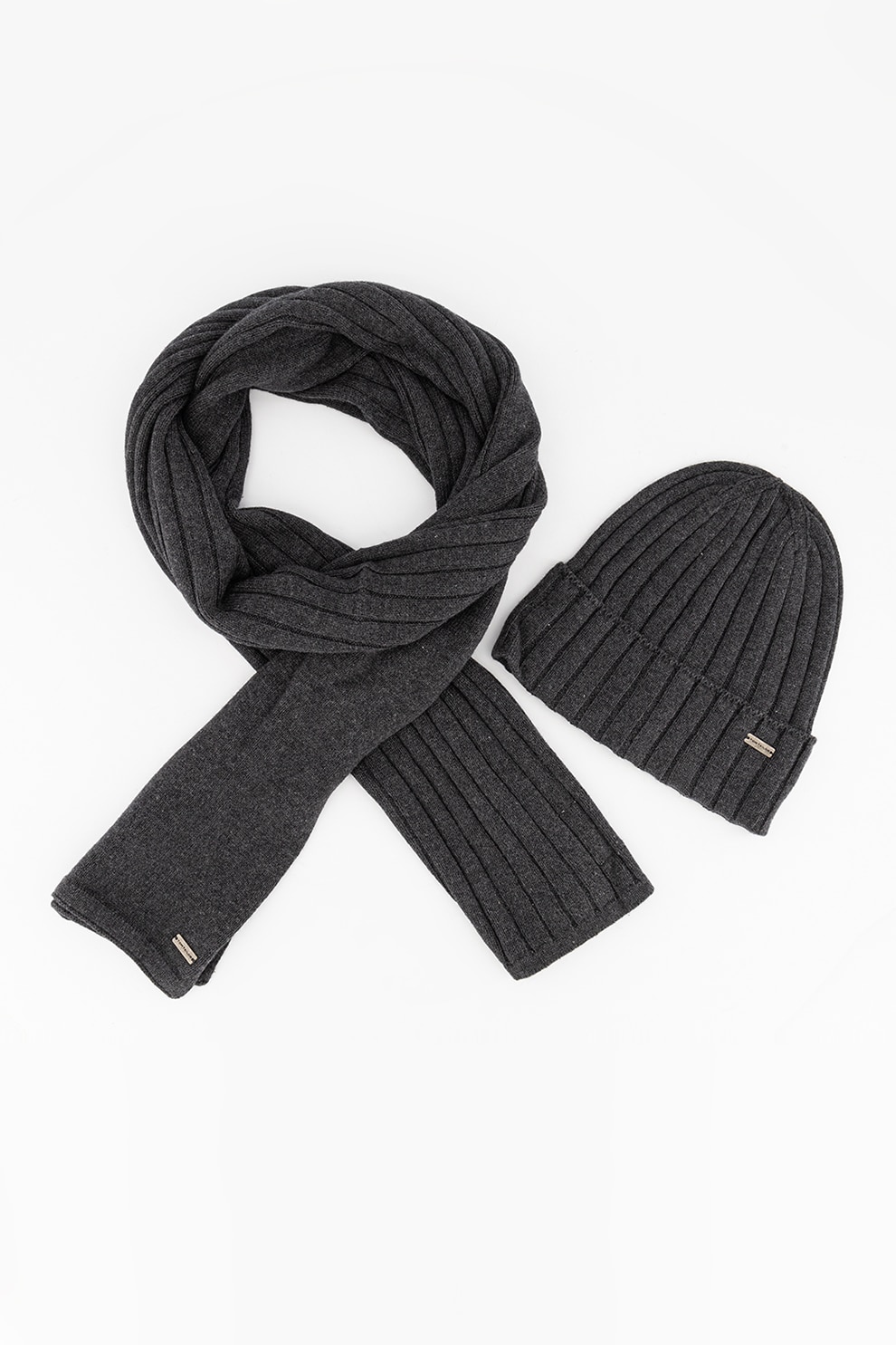 Tom Tailor, Set de caciula si fular striate, Gri inchis